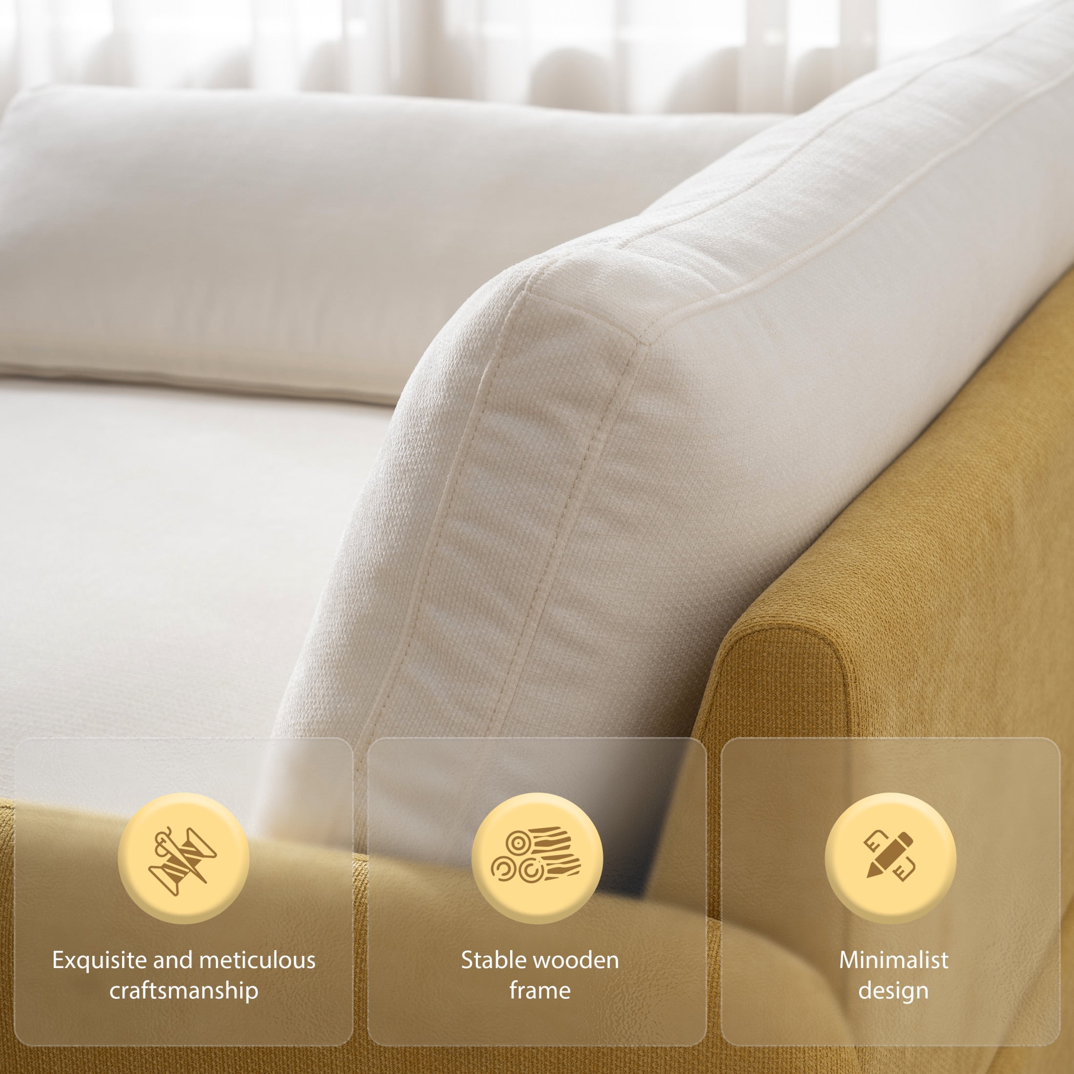 Noble House Iveron Oversized Chenille Upholstered Single Sofa Chair, Armchair Couch with Armrest Pillows, Yellow & Cream