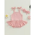 thumbnail image 2 of Arvbitana Infant Baby Girls Casual Sleeveless Rompers Dress Solid Color Tutu Skirt Hem One-piece Jumpsuits Bowknot Headband 2Pcs Sets 3M-24M, 2 of 7
