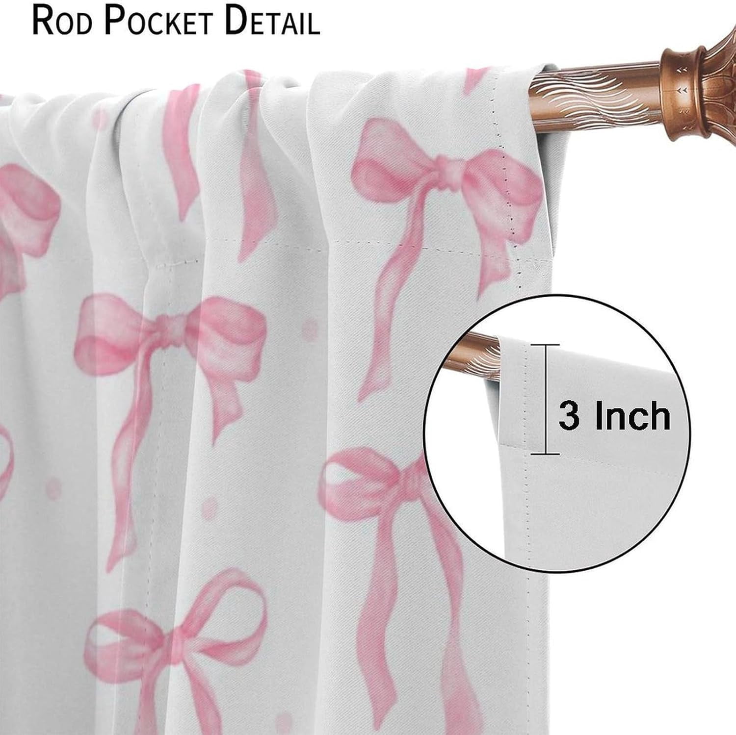 Pink Bow Curtains, Watercolor Cute Girls Pink Bow Modern Aesthetic Print Window Treatments for Kids Girl Bedroom Bathroom, 42x54in (No )