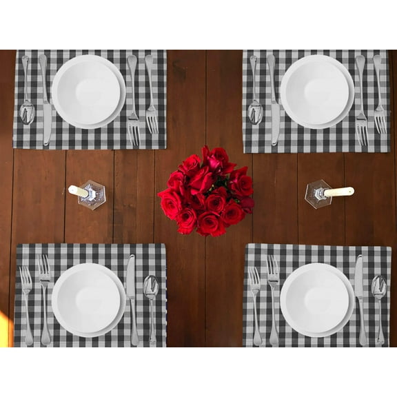 Gingham Checkered Cotton Dinner Table Placemats Holiday Home Decoration 13" x 19" (Pack of 4)