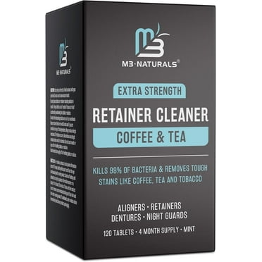 M3 Naturals Retainer Cleaner Tablets for Coffee & Tea Stains, Mint Flavor 120ct | Remove Odors, Stains, and Plaque | Denture Cleanser, 4 Month Supply