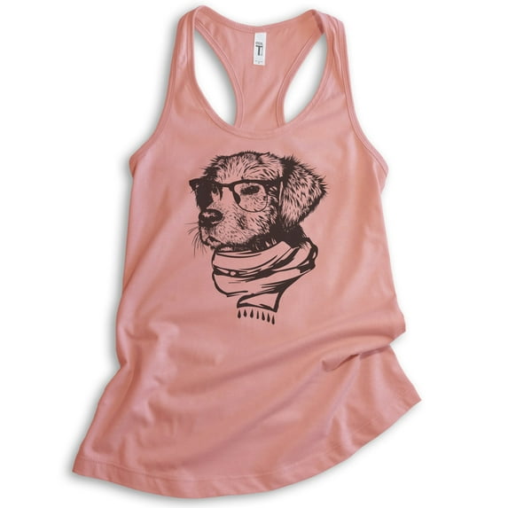 Hipster Dog Tank Top, Ladies Racerback Tank Top, Dog Lover Tank, Dog Tank, Dog Glasses Tank, Dog Nerd Tank, Desert Pink, Medium