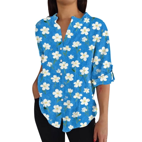 QASIEATN Summer Lightweight Blouses 3/4 Long Sleeve Shirts for Women V Neck Casual Fit Work Tops