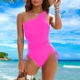 thumbnail image 3 of Pounoo One Piece Swimsuit Women One Shoulder Ruched Waist Adjustable Straps Beach Vacation Swim Dresses Gift, 3 of 9