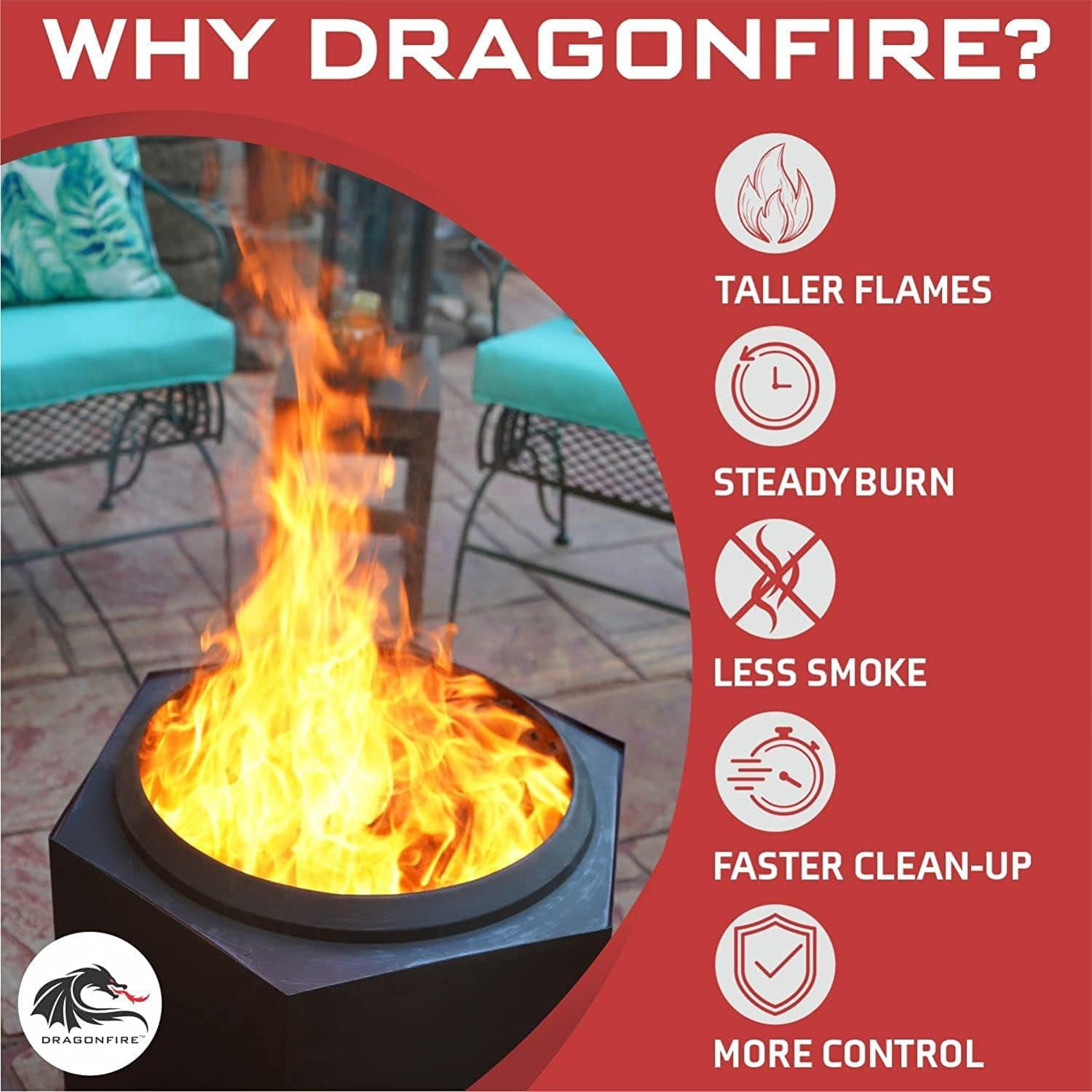 Dragonfire Portable Smokeless Firepit, Accessories Included: Grill, Base Stand, Carrying Case. Wood Pellet/Log Burning Outdoor Fire Pit. Stainless Steel, 22 Inch, Nesting Base for Compact Storage.