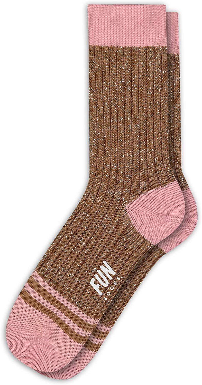 FUN SOCKS FUN SOCKS Women's Soidified Boot Crew Socks, Gold/Pink