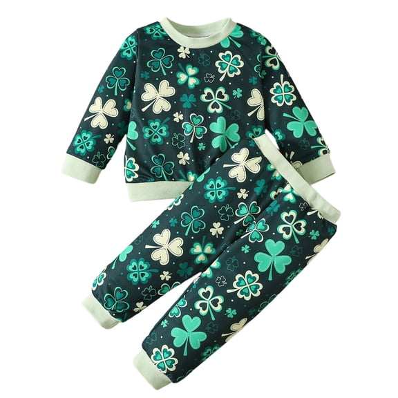BOOMNY St. Patrick'S Day Toddler Boys Clothes Sets 2 Peice Outfits for Kids Clover Graphic Long Sleeve Sweatshirt Pants Cozy Soft Clothing for Child