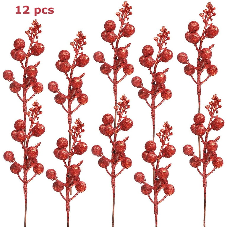 Coolmade 12 Pack Christmas Glitter Berries Stems, 7.8Inch Artificial  Christmas Picks for Christmas Tree Ornaments, DIY Xmas Wreath, Crafts,  Holiday and Home Decor 