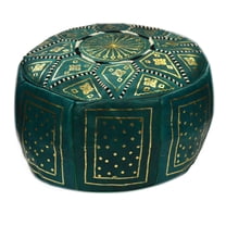 Pouf Moroccan Hassock Pooff Leather Pouff Ottoman Footstool Medium Green