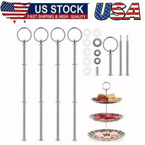 4Pack Cake Stand Rods Set, 3Tier Cake Stands, Silver Cake Stand Kit, Metal Rods