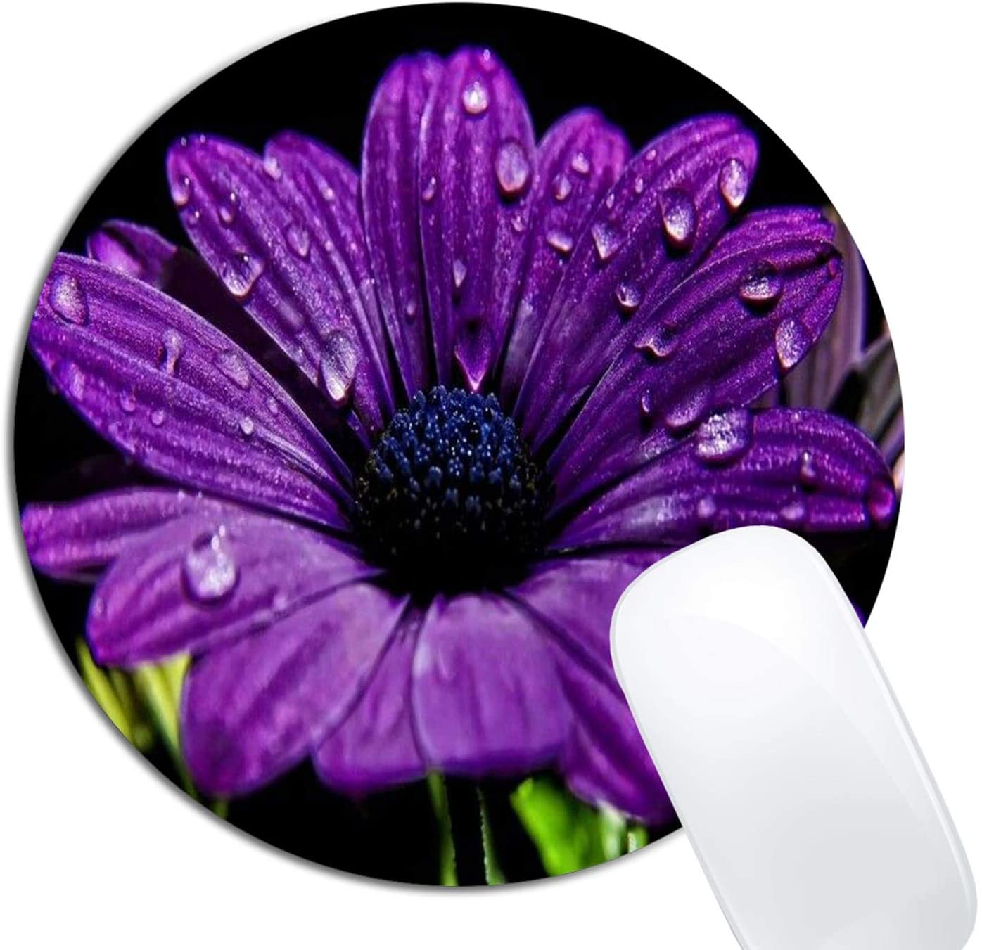 Purple Flower Mouse Pad Round NonSlip Rubber Mousepad Laptop Office