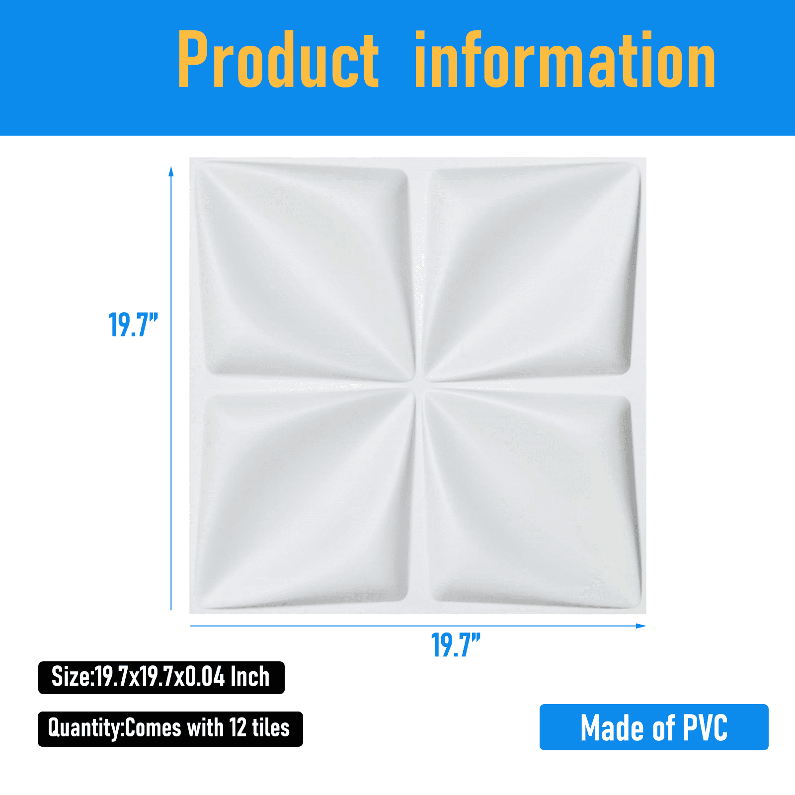 Art3d 19.7 x 19.7 inch PVC 3D Wall Panel in White 12-Piece Covring 32 Sq ft