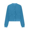 thumbnail image 4 of Women's Bomber Jackets Lightweight Fall Long Sleeve Cropped Button Down Casual Coat with Pockets Outerwear (Blue L), 4 of 6