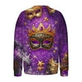 thumbnail image 5 of YueHuiYing Women's Oversized Purple Base Colorful Stripes Round Neck Long Sleeve Carnival Print Casual Top, 5 of 6
