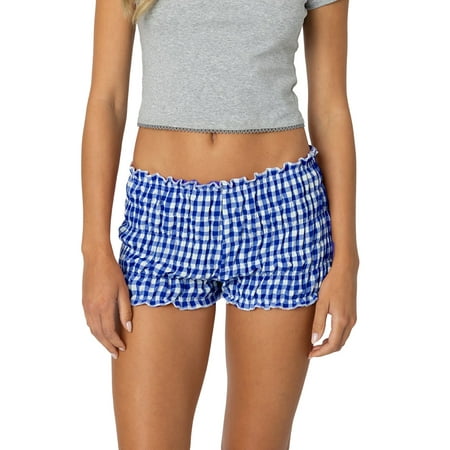Y2k Boxer Shorts Women Lolita Bloomers Plaid Ruffle Bottoms Low Rise Pajamas Lounge Sleep Pj Mini Shorts