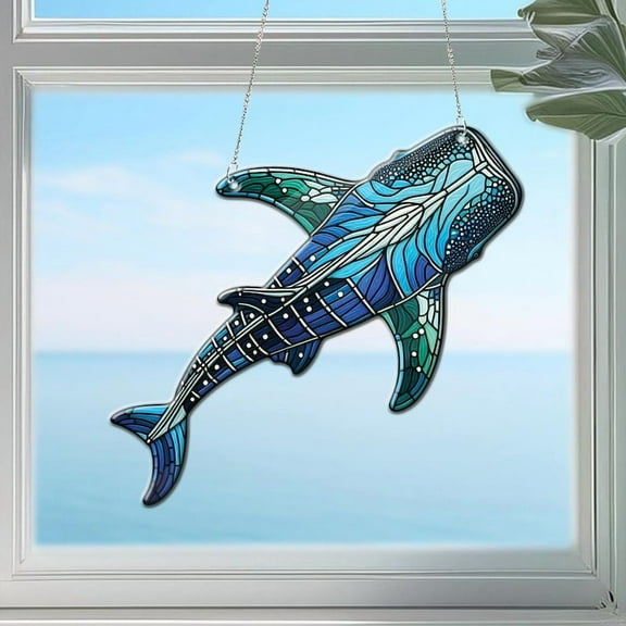 ViciArt Whale Shark Acrylic Window Hanging – 4" Ocean Blue Suncatcher, Sea Life Décor Ornament
