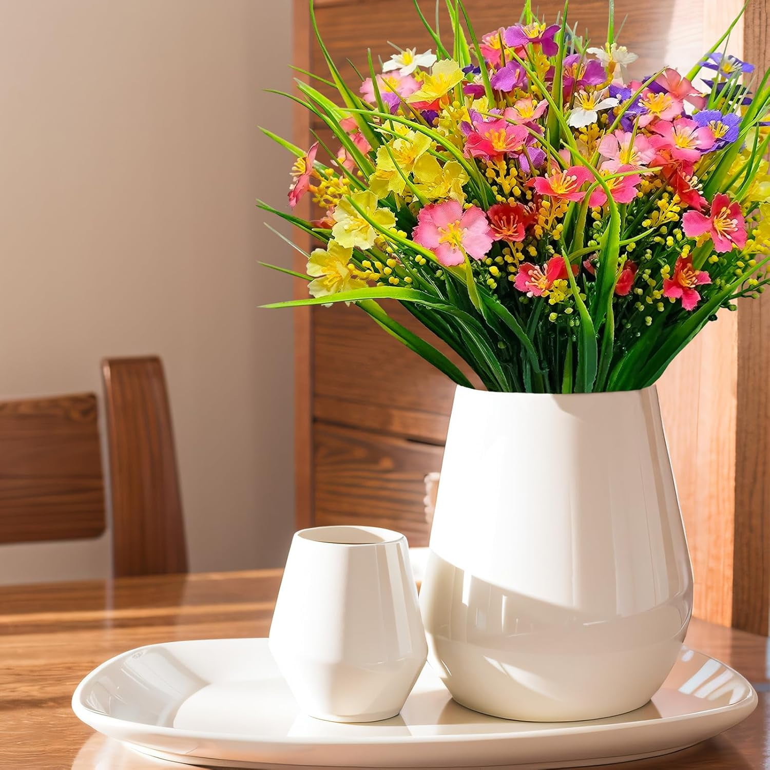 12 Bundles Artificial Flowers for Outdoor: UV Resistant Faux Silk Wildflowers Daisy, Colorful Plastic Fake Plants