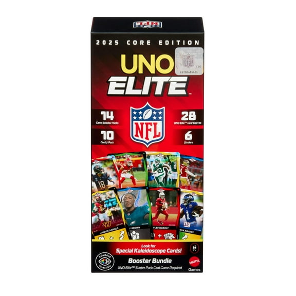UNO Elite NFL Booster Set with 140 Elite Action Collector Cards, 2025 Core Edition (Players May Vary)