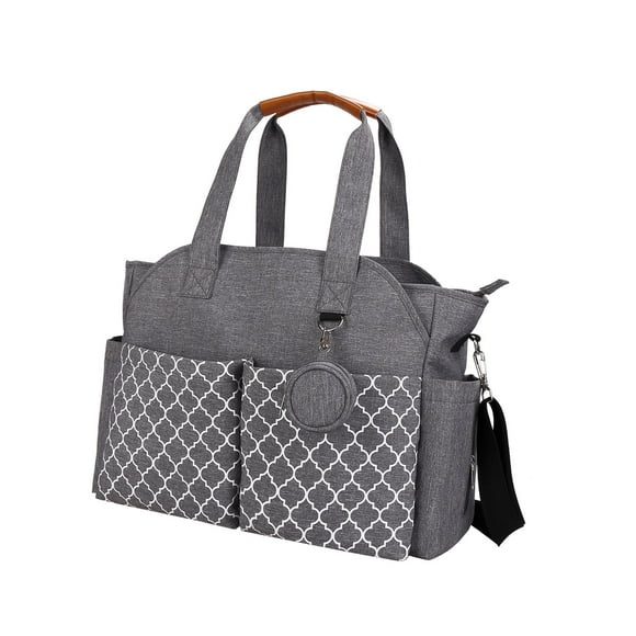 Bolsa de Cambio de Bebé, Bolsa de Poliéster para Maternidad, Bolsa para Botella, Bolso de Mano, Bolsa de Pañales Impermeable, Bolso Grande de Hombro, Gris
