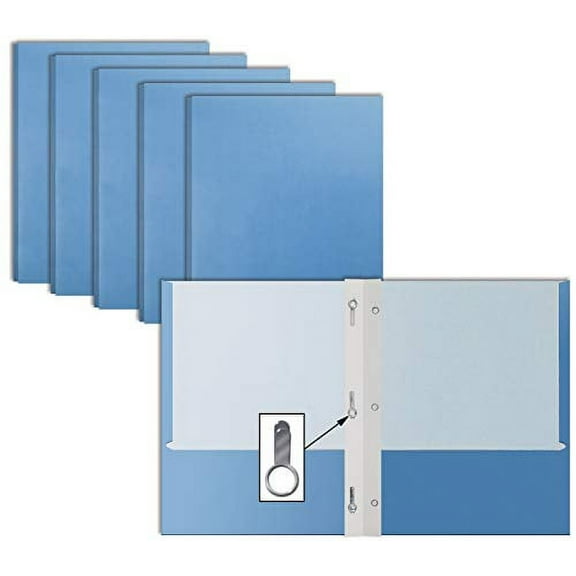 Light Blue Paper 2 Pocket Folders with Prongs, 50 Pack, by Better Office Products, Matte Texture, Letter Size Paper Folders, 50 Pack, with 3 Metal Prong Fastener Clips, Light Blue
