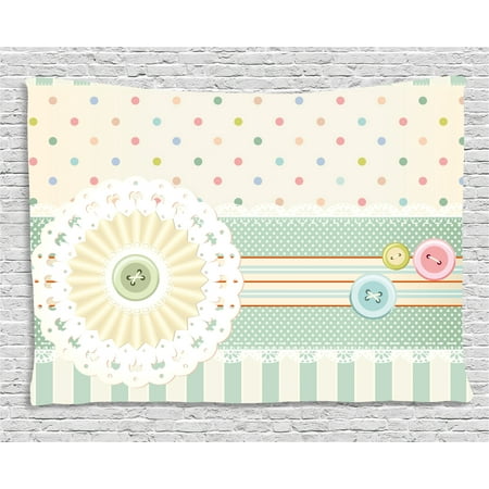 shabby chic decor tapestry sewing theme border with button floral