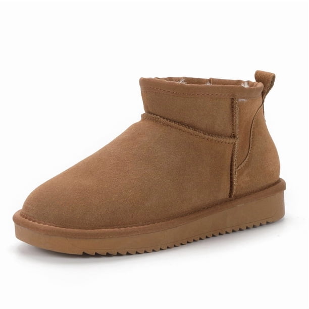 Botas de nieve de piel de ante de vaca para mujer, con forro de felpa, cálidas, minibotas antideslizantes para exteriores.