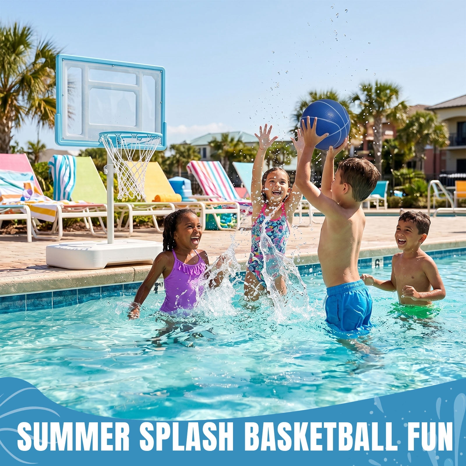 Ktaxon 32" Pool Basketball Hoop, 36-48 inch Adjustable Portable Poolside Basketball Goal Set with a Ball Outdoor Indoor