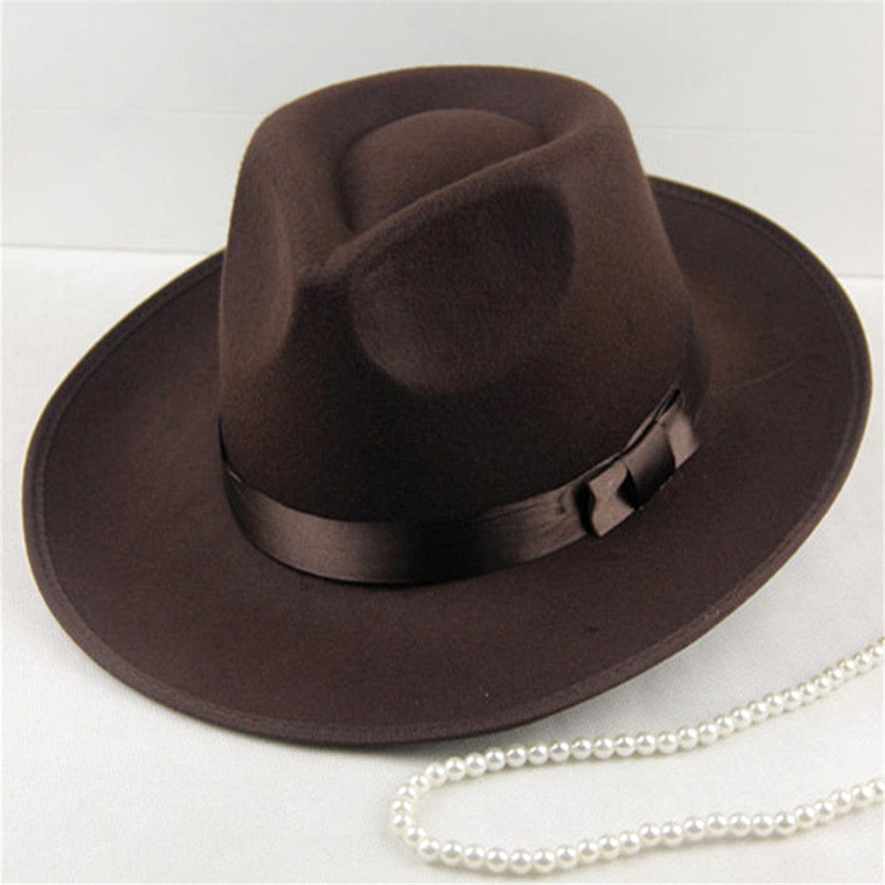 HEVIRGO Sun Visor Men Women Hard Felt Wide Brim Fedora Panama Hat Autumn Vintage Cap