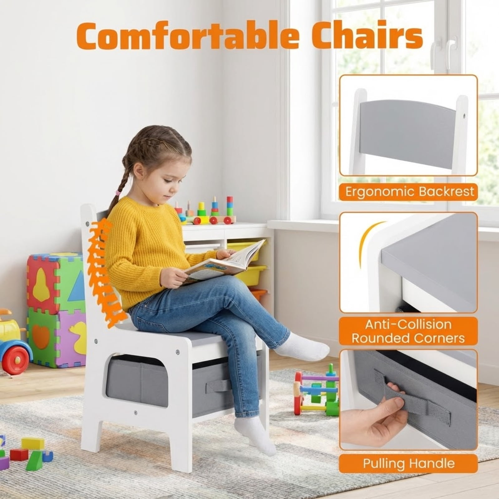 Furnibear Kids Table and Chair Set 4 in 1 Kids Toddler Activity Table and Chairs Set with