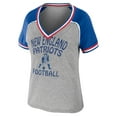 thumbnail image 2 of Women's WEAR by Erin Andrews Heather Gray New England Patriots Plus Size Throwback Raglan V-Neck T-Shirt, 2 of 3