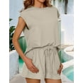 thumbnail image 5 of 2 Piece Sets for Women Casual Summer Lounge Set Cap Sleeve Tops and Elastic Waist Shorts Tracksuit Khaki M, 5 of 8