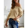 thumbnail image 7 of SHEWIN Women Hollow Out Knit Pullover Sweaters Crewneck Long Sleeve Green Sweater Petite, 7 of 7