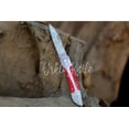 thumbnail image 5 of Custom Made Damascus Engraved Steel Folding Pocket Knife With Genuine Cow Leather Sheath and Red Dollar Sheet Handle, 5 of 8