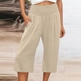 thumbnail image 2 of Women Capri Pants Solid Color Stretch Waist For Sports Fashion Casual Hiking Pants, 2 of 5