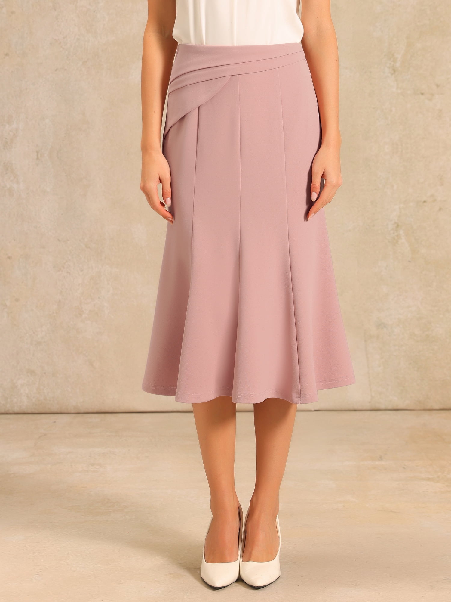 DARING DIVA Women's High Elastic Waist Fishtails Midi Skirts for Work XX-Large Pink
