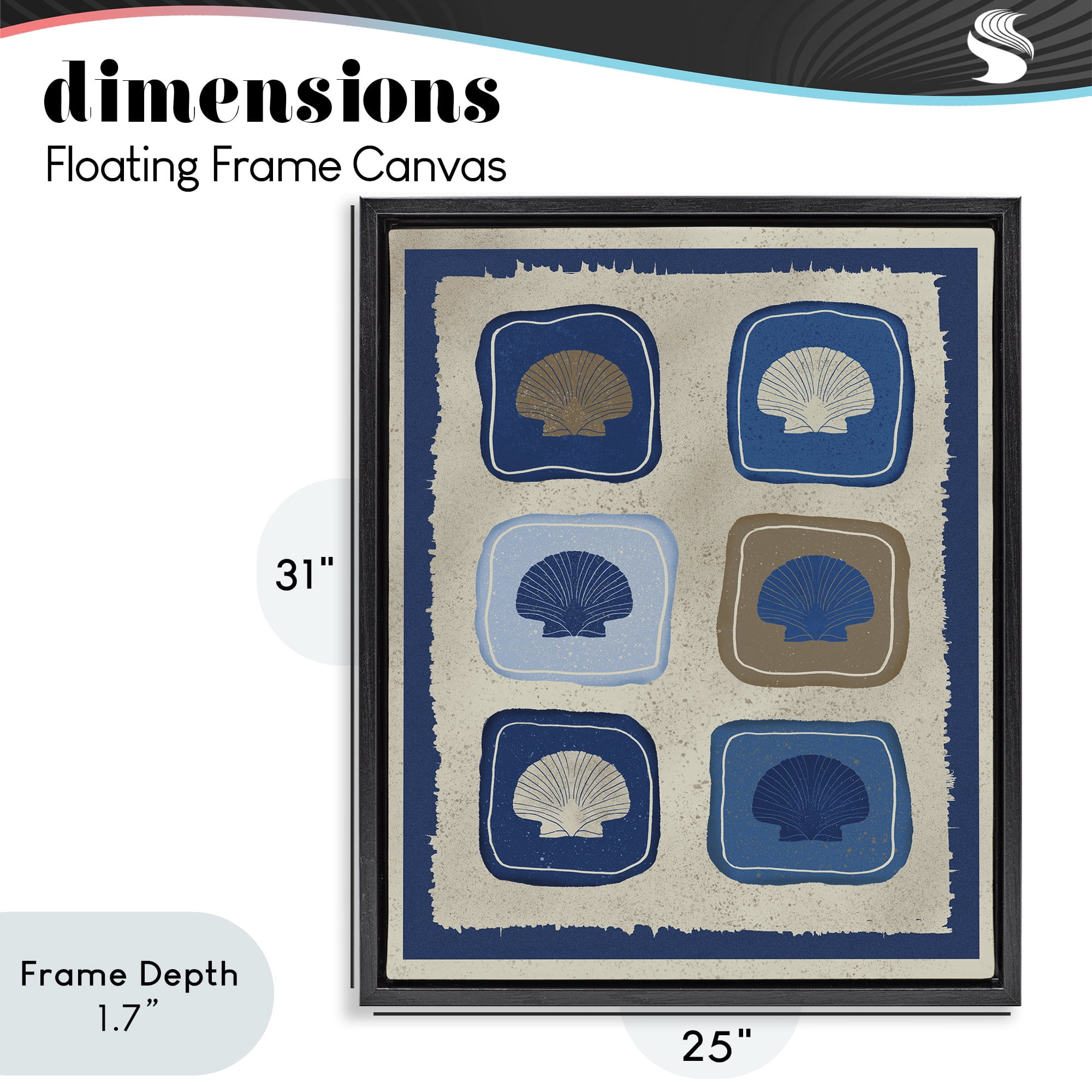 Stupell Industries Nautical Block Shells Black Framed Floater Canvas Wall Art, design by Julia Frost