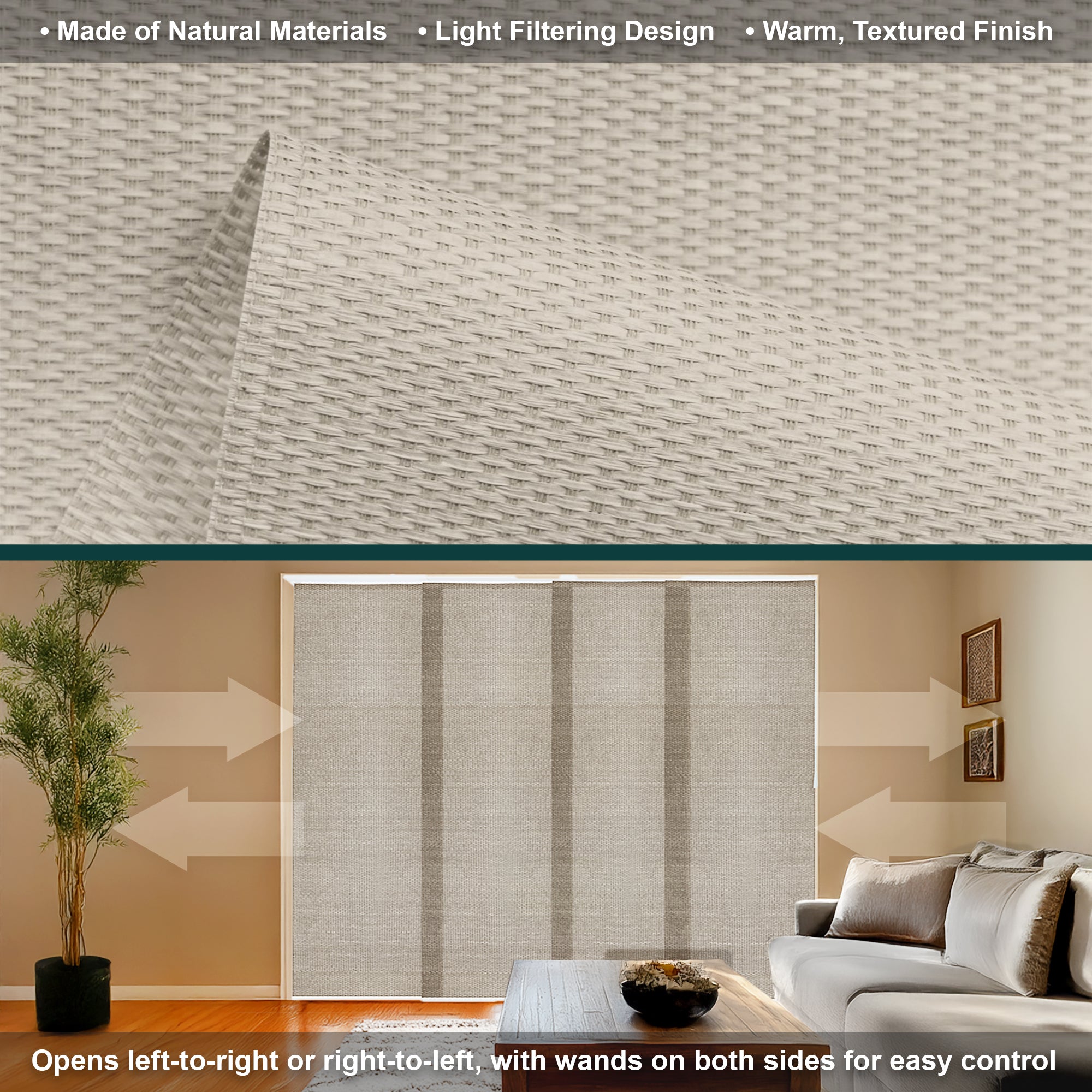 CHICOLOGY QUAD RAIL SLIDING PANEL Woven Truffle (Woven Sandshell) W:46-86 x H:Up-to 96 inches