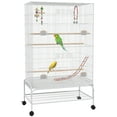 thumbnail image 1 of PawHut Cage à Oiseaux avec Support Roulant, Jouets, pour Perruches Canaris Blanc, 1 of 9