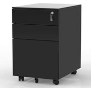 3 Drawer File Cabinet, Lock Mobile Metal File Cabinet, Under Desk Castors Filing Cabinet for Home Office (Black)