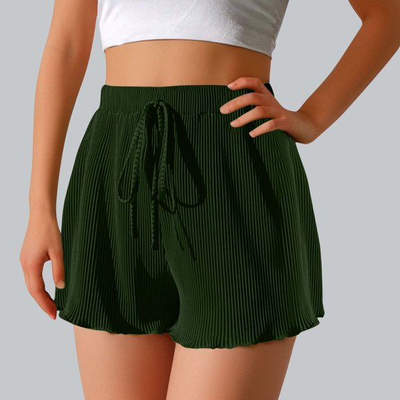 Rezuofi 2 Pcs Women's Tie Front Elastic High Waisted Shorts Wide Leg Summer Shorts
