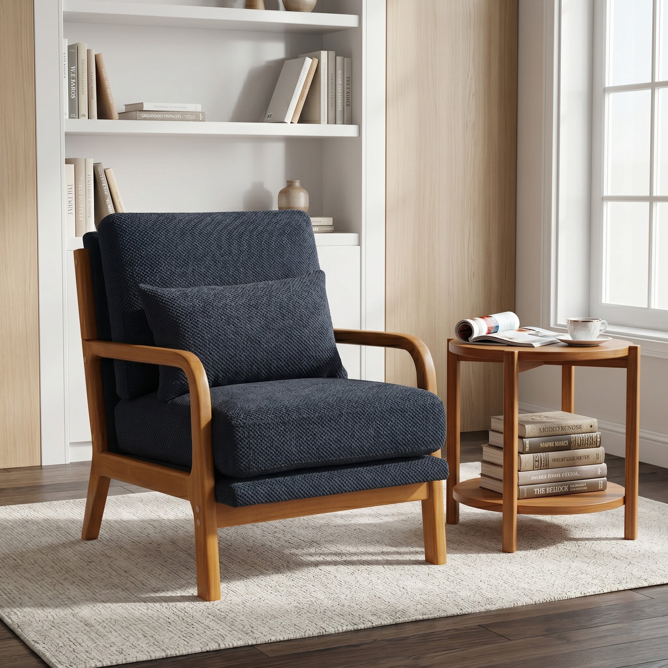Noble House Mid-Century Modern Lounge Chair, Upholstered Accent Armchair with Solid Wood Frame, Black