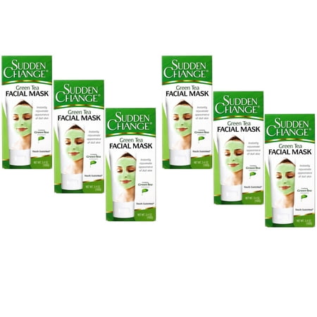 6 Pack - Sudden Change Green Tea Facial Mask – Antioxidant-Rich Skincare for Wrinkle Reduction, Puffiness Relief & Pore Purification – Hydrating & Oil-Control Formula with Cooling Sensation (3.4 oz)