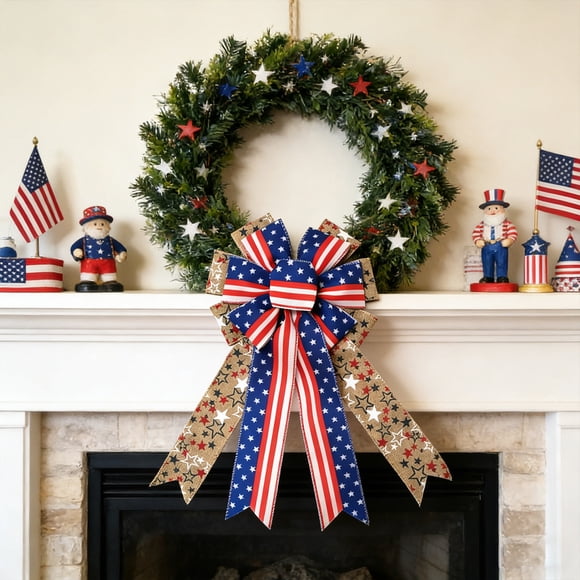 Sktrjpolfis 1Pc Independence Day Flag Bows 4th of July Patriotic Decorative Bow American Flag Wreath Bows Reusable Fade Resistant Easy Hang for Wreaths Fireplaces Tables Home Party Decor
