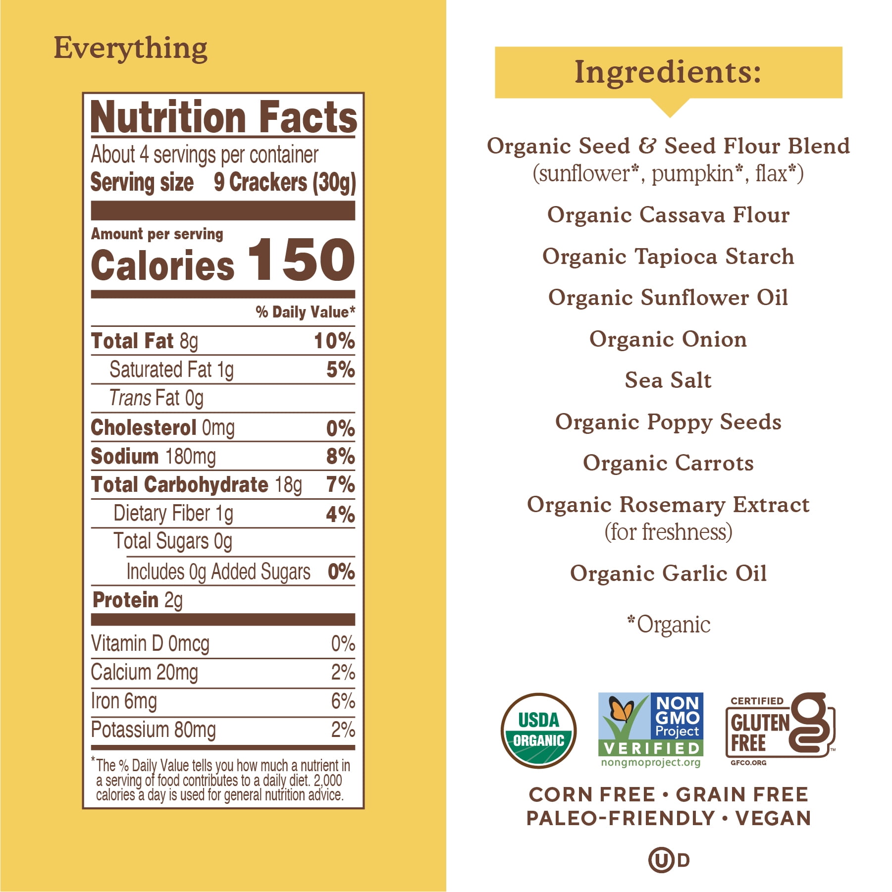 (6 pack) Simple Mills Organic Seed Flour Crackers, Everything Seasoning, Gluten-Free, 4.25 oz