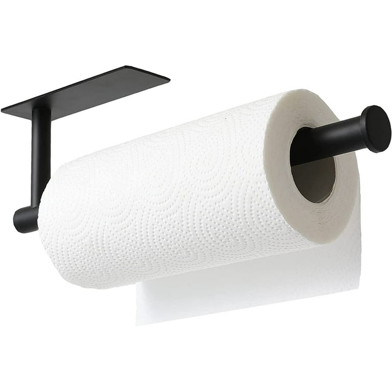 Koovon Paper Towel Holder Wall Mount, Self-Adhesive Under Cabinet Paper Towel Rack for Bathroom Kitchen, 13.4 inch Black