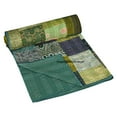 thumbnail image 2 of Vinsan Indian Handmade Silk Patchwork Kantha Quilts Boho Bed Cover Green Color Queen Size 90 x 108 Inches, 2 of 6