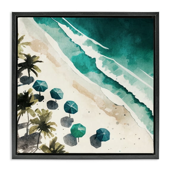 Stupell Industries Umbrella Lined Coast Nautical & Beach Painting Black Floater Framed Canvas Art Print Wall Art, 18 x 18