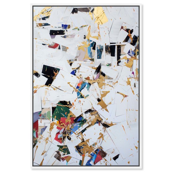 Off The Record Minimalist Collage Style Canvas Wall Art by Art Remedy, White Floater Frame, 10"x15"