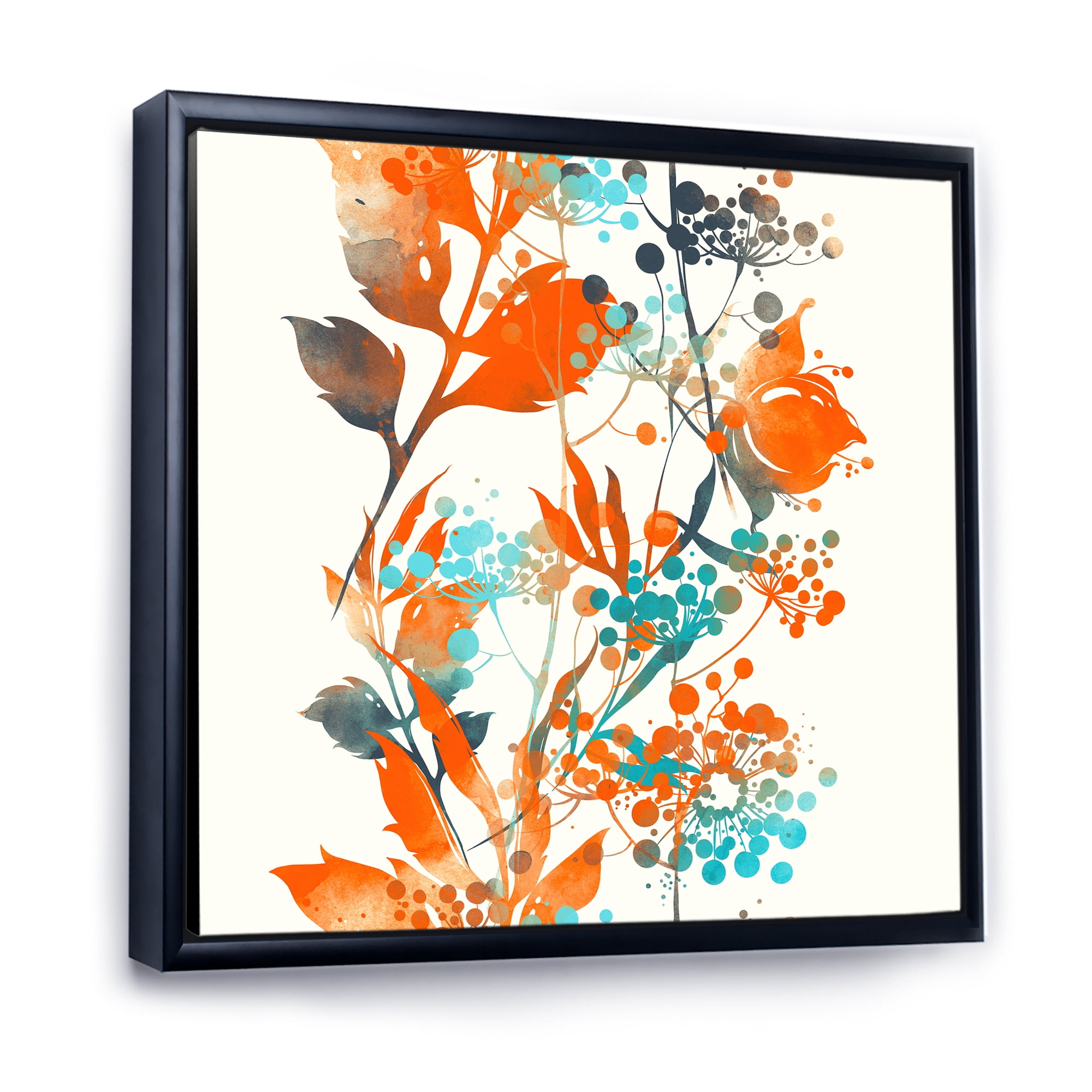Orange and Green Wildflowers III 30 in x 30 in Framed Painting Canvas Art Print, by Designart