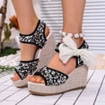 thumbnail image 5 of Miqool Women's Platform Wedge Heel Summer Casual Chic Peep Toe Open Toe Sequin Bowknot Thick Sole Fish Mouth Dress Shoes, 5 of 9